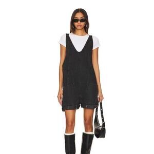 Free People We The Free High Roller Shortall Womens S Black Denim Cotton V Neck